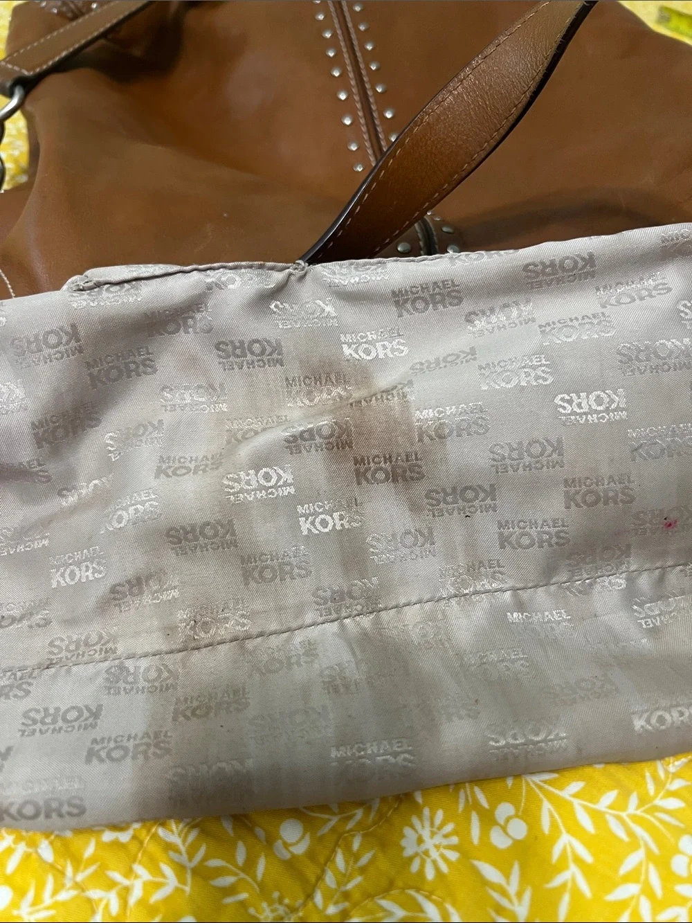 Michael Kors Cognac Leather Studded Shoulder Bag